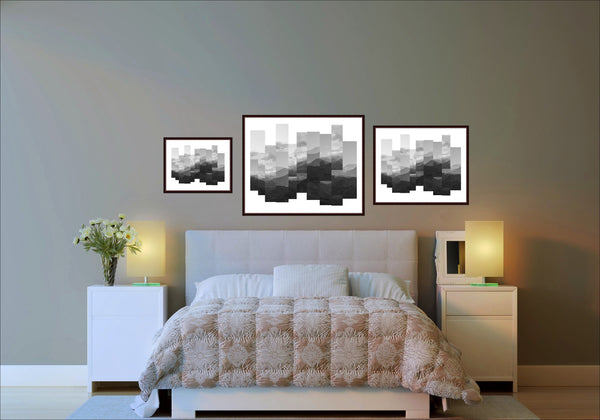 Fragments of Silence NZIPP Silver Award fine art black and white photography print displayed in a bedroom, Michelle Fey New Zealand
