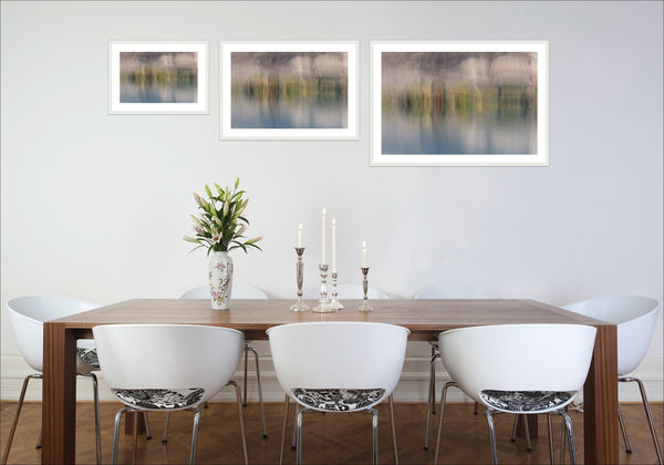 Whispers on Water Intentional Camera Movement ICM fine art photography print in three sizes displayed in a dining room, Michelle Fey New Zealand
